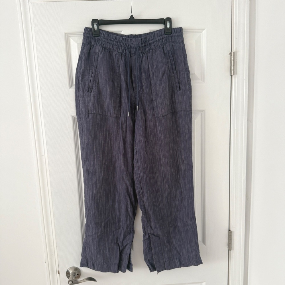 Athleta Navy Crinkle Cropped Drawstring Pants